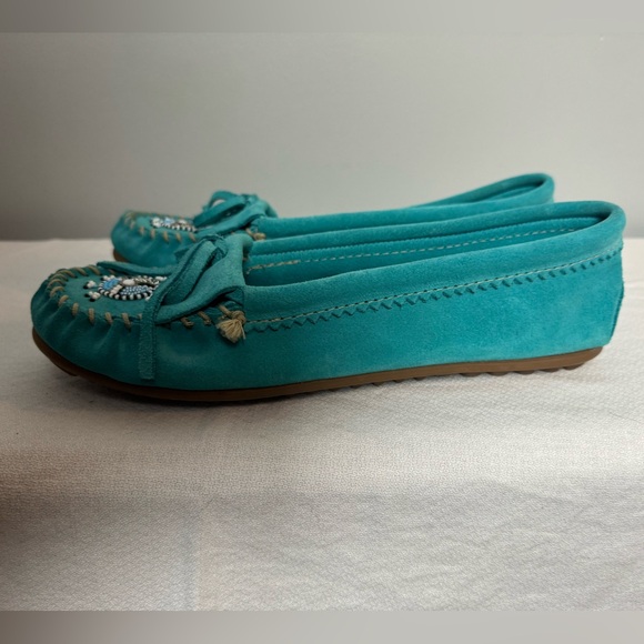 Minnetonka Hand-Beaded Turquoise Moccasins Size‎ 11 - Picture 4 of 8